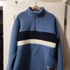Mens Roots Blue and Cream Half Zip-Up Fleezy